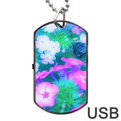 Pink, Green, Blue And White Garden Phlox Flowers Dog Tag Usb Flash (two Sides) by myrubiogarden