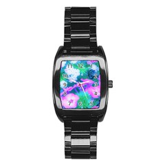 Pink, Green, Blue And White Garden Phlox Flowers Stainless Steel Barrel Watch by myrubiogarden