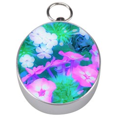 Pink, Green, Blue And White Garden Phlox Flowers Silver Compasses by myrubiogarden