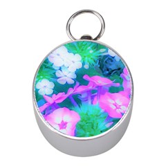 Pink, Green, Blue And White Garden Phlox Flowers Mini Silver Compasses by myrubiogarden