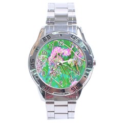 Invincibelle Spirit Hot Pink Hydrangeas On Aqua Green Stainless Steel Analogue Watch by myrubiogarden