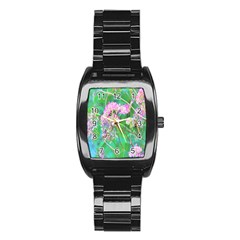 Invincibelle Spirit Hot Pink Hydrangeas On Aqua Green Stainless Steel Barrel Watch by myrubiogarden