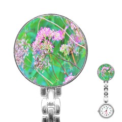 Invincibelle Spirit Hot Pink Hydrangeas On Aqua Green Stainless Steel Nurses Watch by myrubiogarden