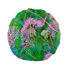 Invincibelle Spirit Hot Pink Hydrangeas On Aqua Green Standard 15  Premium Flano Round Cushions by myrubiogarden