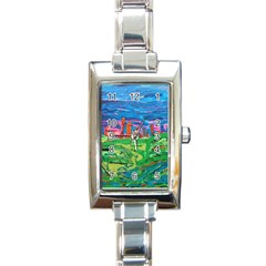 Our Town My Town Rectangle Italian Charm Watch by arwwearableart