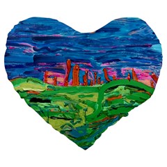 Our Town My Town Large 19  Premium Flano Heart Shape Cushions by arwwearableart