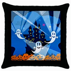 Halloween Ghosts Haunted House Throw Pillow Case (black) by Wegoenart