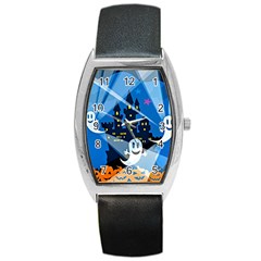 Halloween Ghosts Haunted House Barrel Style Metal Watch by Wegoenart