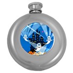 Halloween Ghosts Haunted House Round Hip Flask (5 oz) Front