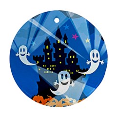 Halloween Ghosts Haunted House Round Ornament (two Sides) by Wegoenart