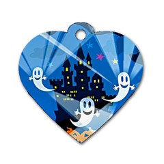 Halloween Ghosts Haunted House Dog Tag Heart (two Sides) by Wegoenart