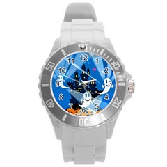 Halloween Ghosts Haunted House Round Plastic Sport Watch (l) by Wegoenart