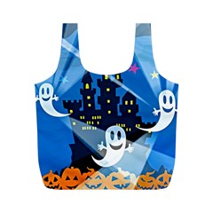 Halloween Ghosts Haunted House Full Print Recycle Bag (m) by Wegoenart