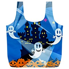 Halloween Ghosts Haunted House Full Print Recycle Bag (xl) by Wegoenart