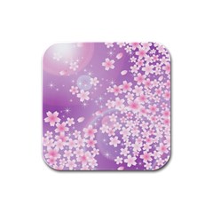 Japanese Sakura Background Rubber Square Coaster (4 Pack)  by Wegoenart