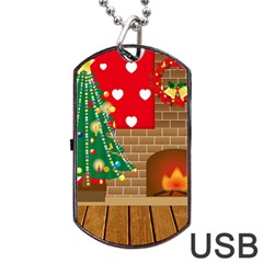 Christmas Room Living Room Dog Tag Usb Flash (one Side) by Wegoenart