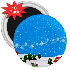 Elf On A Shelf In Sled Snowflakes 3  Magnets (10 Pack)  by Wegoenart