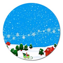 Elf On A Shelf In Sled Snowflakes Magnet 5  (round) by Wegoenart