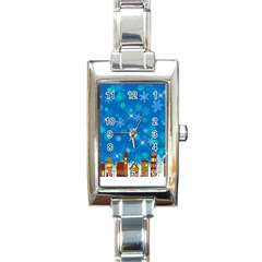 Winter Village Snow Brick Buildings Rectangle Italian Charm Watch