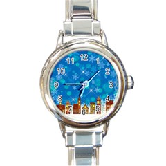 Winter Village Snow Brick Buildings Round Italian Charm Watch