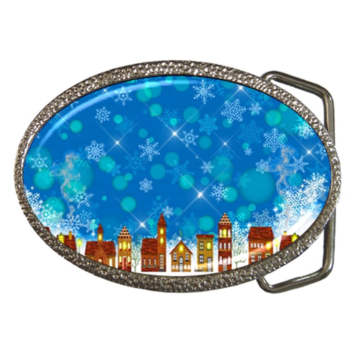 Winter Village Snow Brick Buildings Belt Buckles