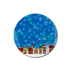 Winter Village Snow Brick Buildings Rubber Coaster (Round) 