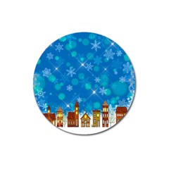 Winter Village Snow Brick Buildings Magnet 3  (round) by Wegoenart