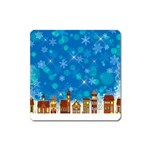 Winter Village Snow Brick Buildings Square Magnet Front