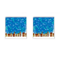 Winter Village Snow Brick Buildings Cufflinks (Square)