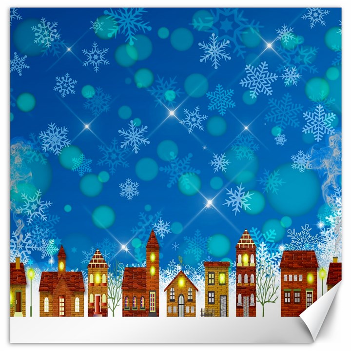 Winter Village Snow Brick Buildings Canvas 20  x 20 