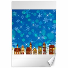 Winter Village Snow Brick Buildings Canvas 24  x 36 