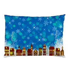 Winter Village Snow Brick Buildings Pillow Case