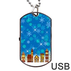 Winter Village Snow Brick Buildings Dog Tag USB Flash (One Side)