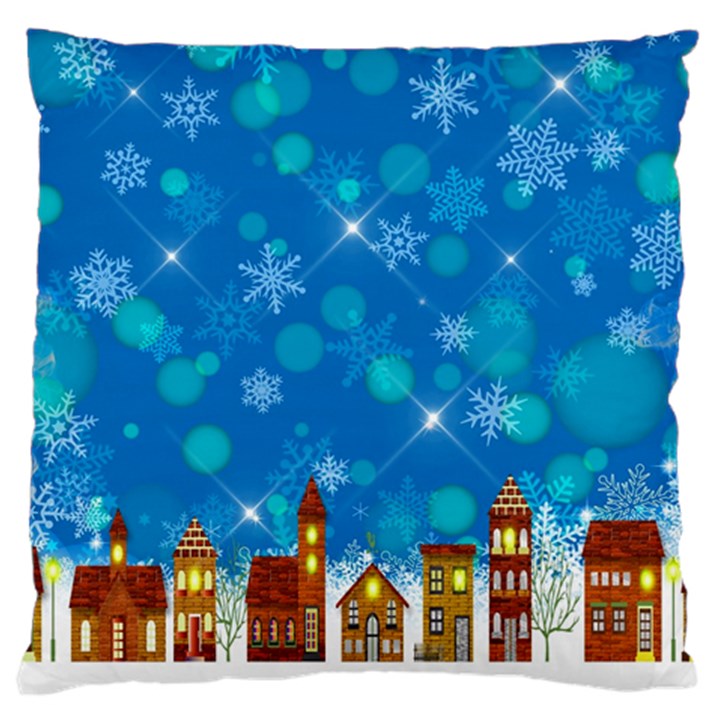 Winter Village Snow Brick Buildings Large Cushion Case (Two Sides)