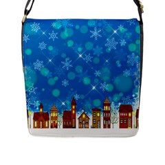 Winter Village Snow Brick Buildings Flap Closure Messenger Bag (L)