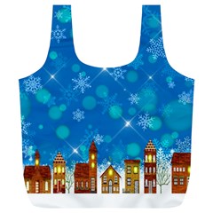 Winter Village Snow Brick Buildings Full Print Recycle Bag (xl) by Wegoenart