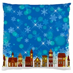 Winter Village Snow Brick Buildings Large Flano Cushion Case (One Side)