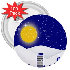 Night Christmas Background Moon Snow 3  Buttons (100 Pack)  by Wegoenart