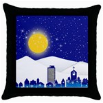 Night Christmas Background Moon Snow Throw Pillow Case (Black) Front