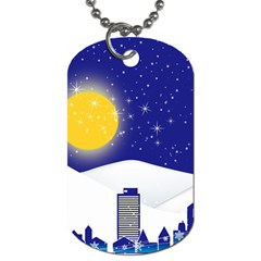 Night Christmas Background Moon Snow Dog Tag (one Side) by Wegoenart