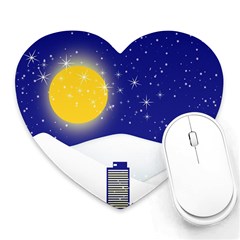 Night Christmas Background Moon Snow Heart Mousepads by Wegoenart