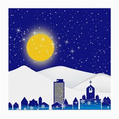 Night Christmas Background Moon Snow Medium Glasses Cloth by Wegoenart