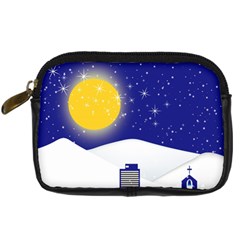 Night Christmas Background Moon Snow Digital Camera Leather Case by Wegoenart