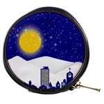 Night Christmas Background Moon Snow Mini Makeup Bag Front