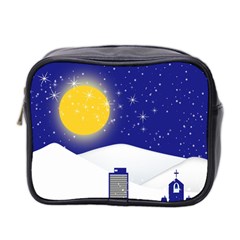 Night Christmas Background Moon Snow Mini Toiletries Bag (two Sides) by Wegoenart