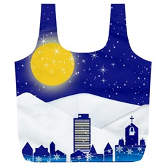 Night Christmas Background Moon Snow Full Print Recycle Bag (xl) by Wegoenart