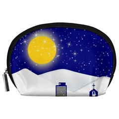 Night Christmas Background Moon Snow Accessory Pouch (large) by Wegoenart