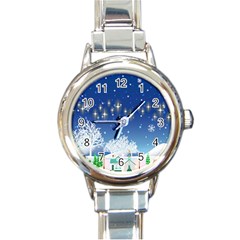 Snowflakes Snowy Landscape Reindeer Round Italian Charm Watch by Wegoenart