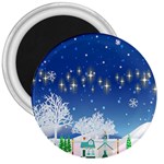 Snowflakes Snowy Landscape Reindeer 3  Magnets Front