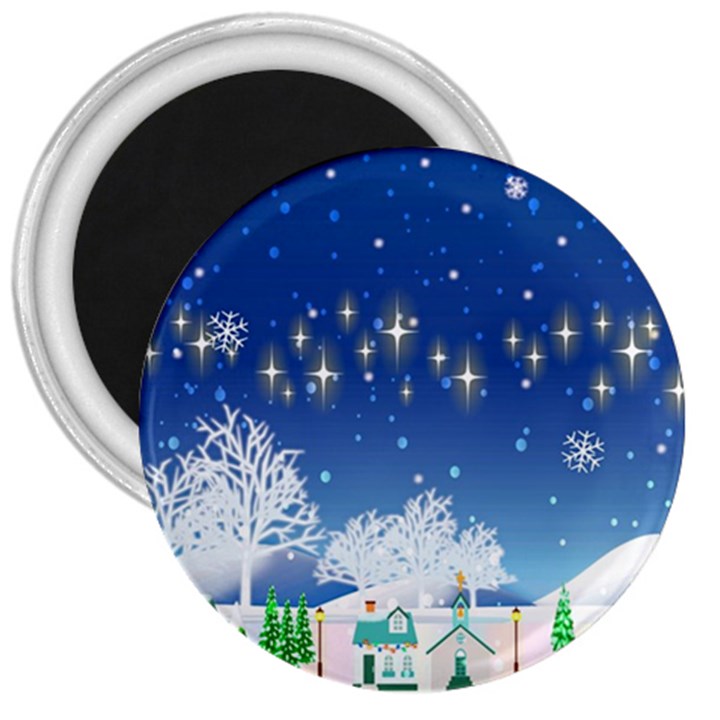 Snowflakes Snowy Landscape Reindeer 3  Magnets